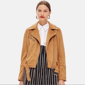 Topshop Womens Brown Suede Moto Jacket - Size 6
